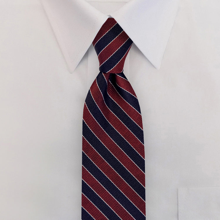 Navy/Burgundy/White Stripes Clip-On Necktie