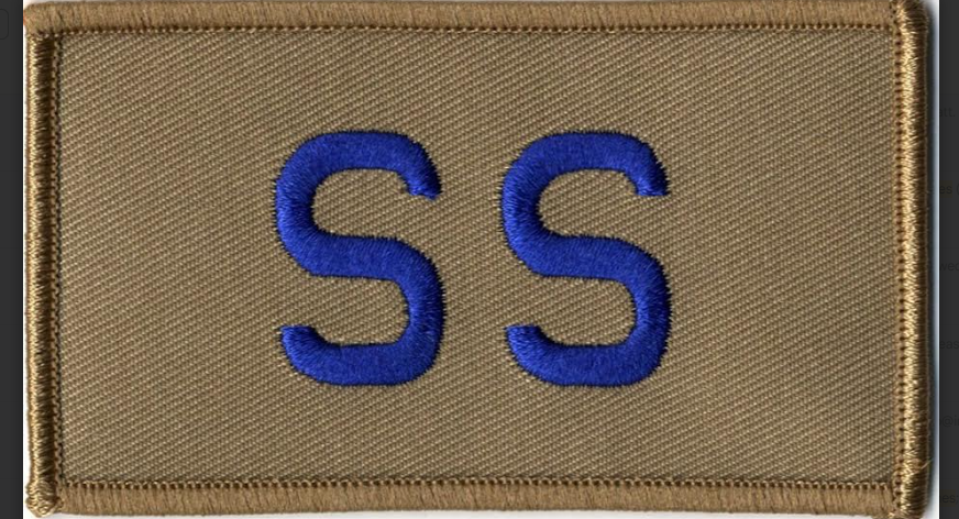 SS (Velcro Patch)Blue Letters / Tan Patch 2" x 3 1/2"
