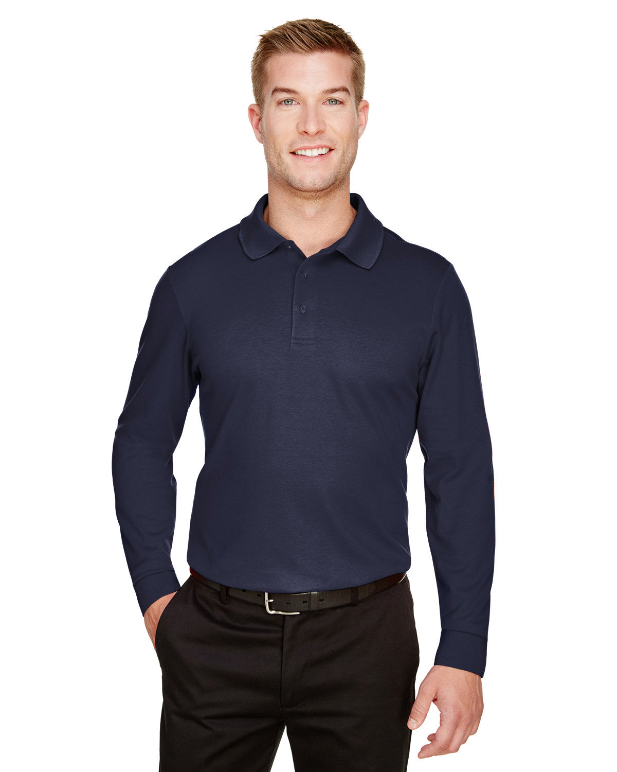 Men's CrownLux Performance® Plaited Long Sleeve Polo
