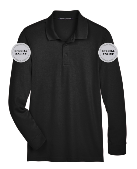 PIN Devon & Jones Men's CrownLux Performance® Plaited Long Sleeve Polo (Special Police on Both Sleeves)