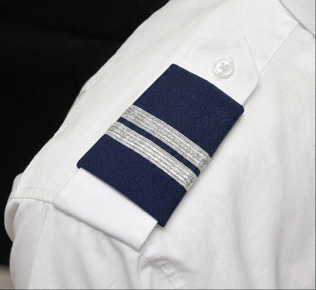 Two Bar Epaulets - Silver Metallic on Navy