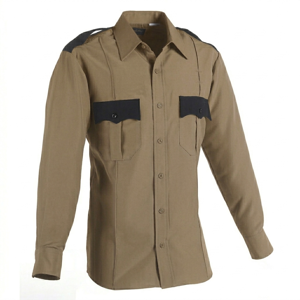 All Polyester Long Sleeve Shirt (Color: Two Tone Navy, Tan, White)
