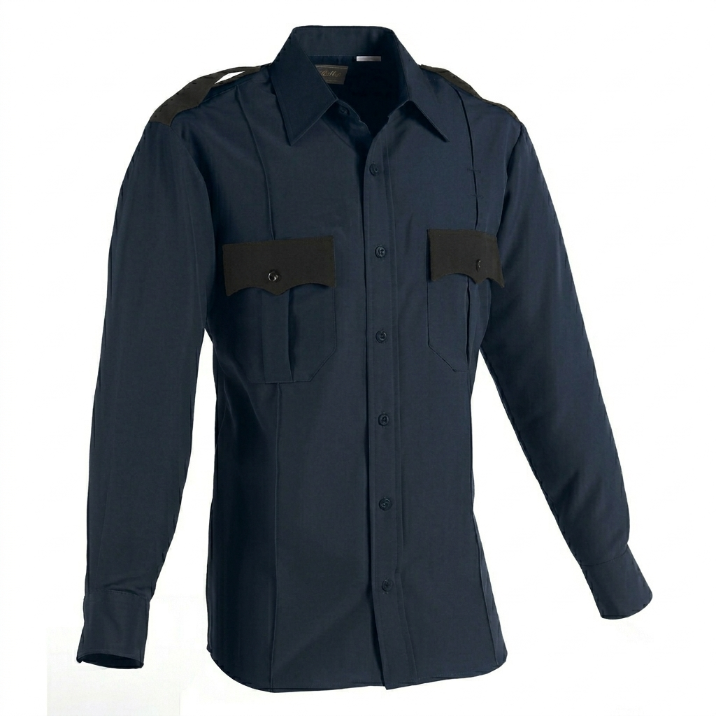 All Polyester Long Sleeve Shirt (Color: Two Tone Navy, Tan, White)