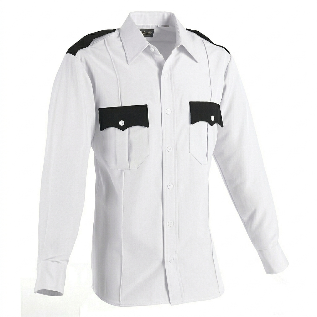 All Polyester Long Sleeve Shirt (Color: Two Tone Navy, Tan, White)