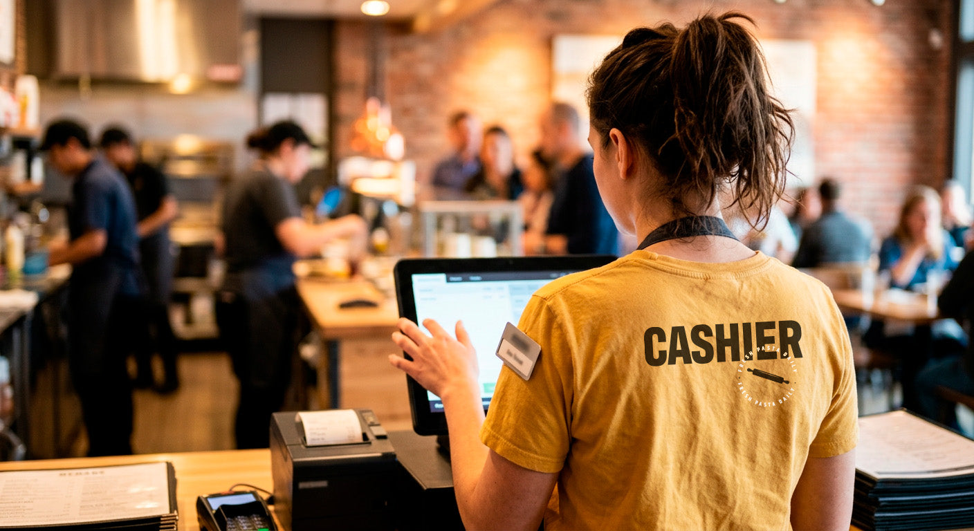 Print Screening - (Cashier) in Black on Back of Shirt