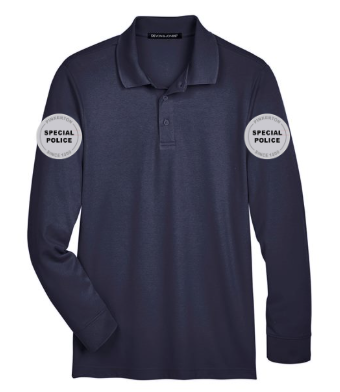 PIN Devon & Jones Men's CrownLux Performance® Plaited Long Sleeve Polo (Special Police on Both Sleeves)