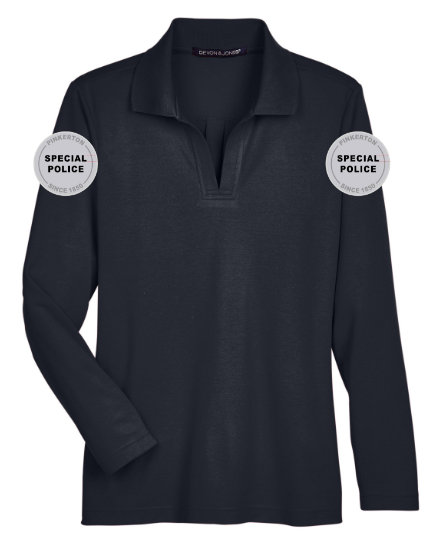 PIN Devon & Jones Women's CrownLux Performance® Plaited Long Sleeve Polo (Special Police on Both Sleeves)