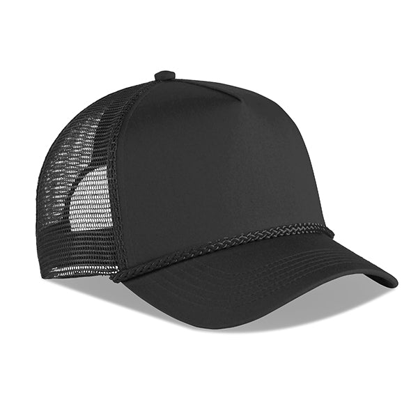5 Panel Cotton Twill Front Mesh Cap With Braid Solid Trucker Cap